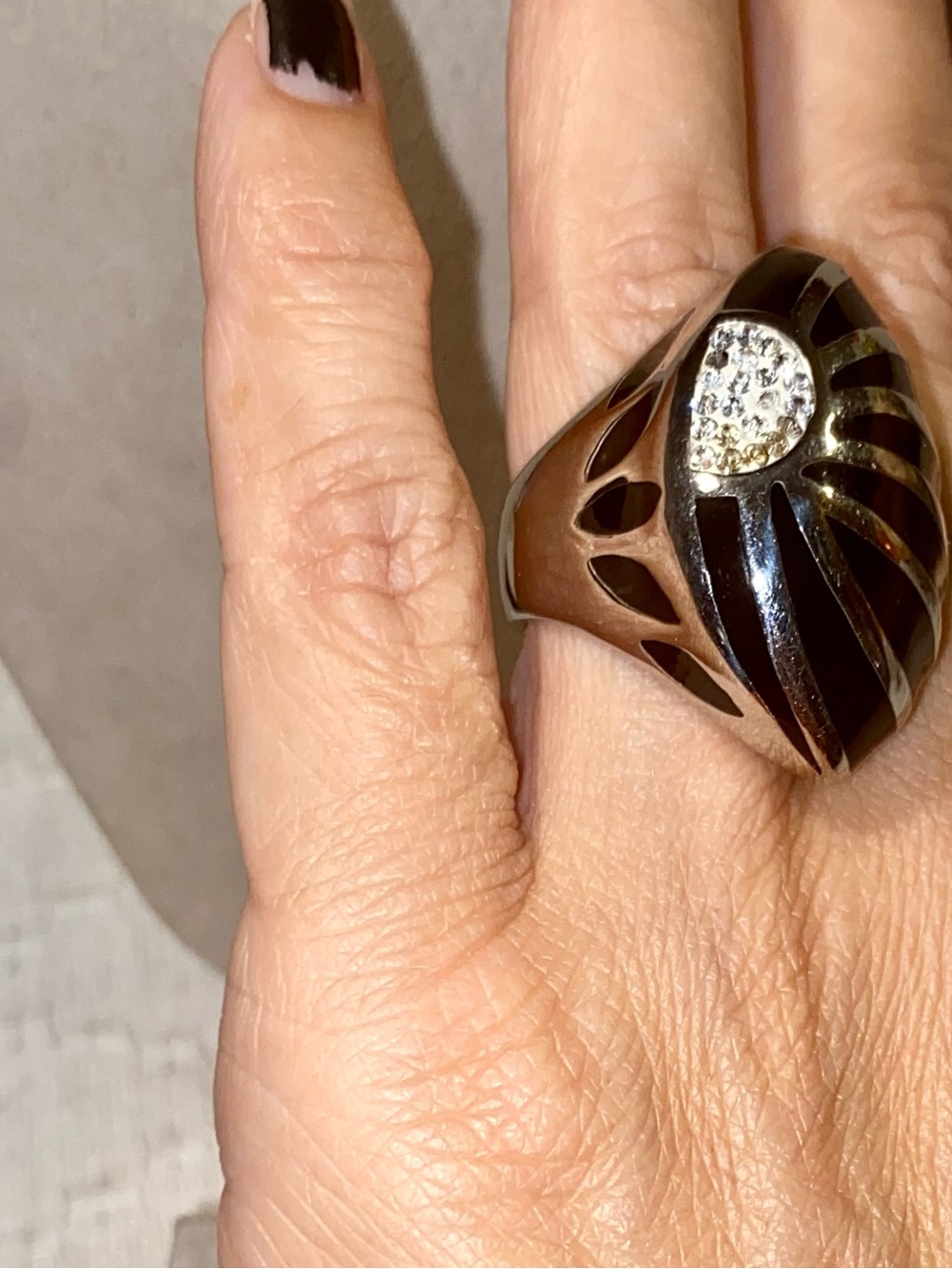 “Steel by Design” Black and Silver Statement Cocktail Ring